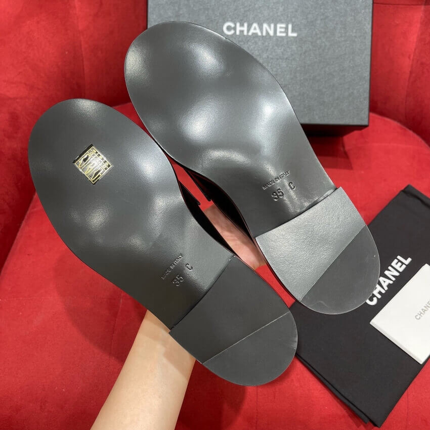 Chanel Black Leather and White Velvet Loafers