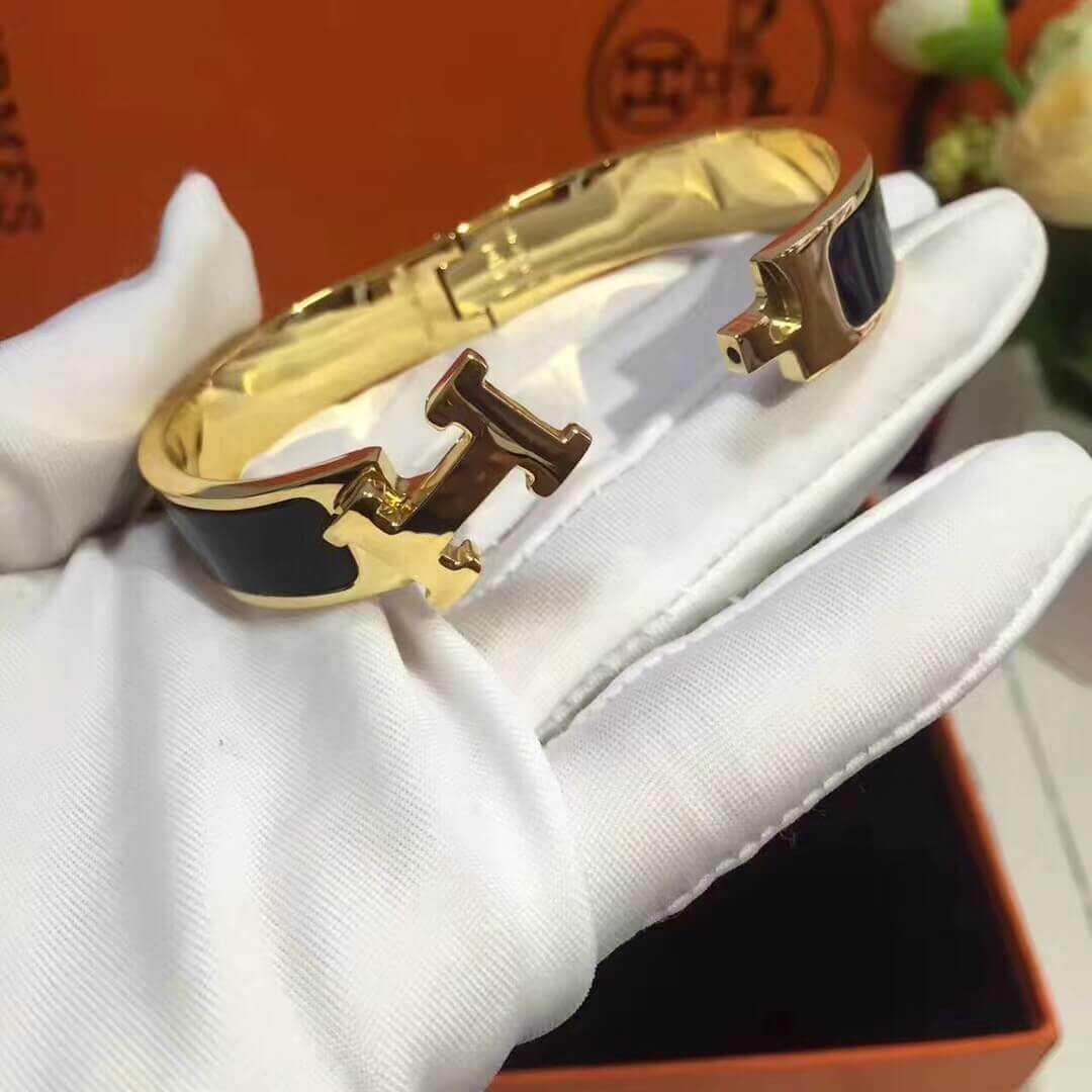 Hermes Narrow Clic H Bracelet In Black