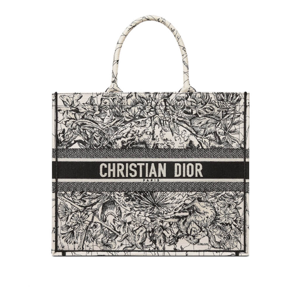 Dior Book Tote in Latte Multicolor Zodiac Embroidery M1286