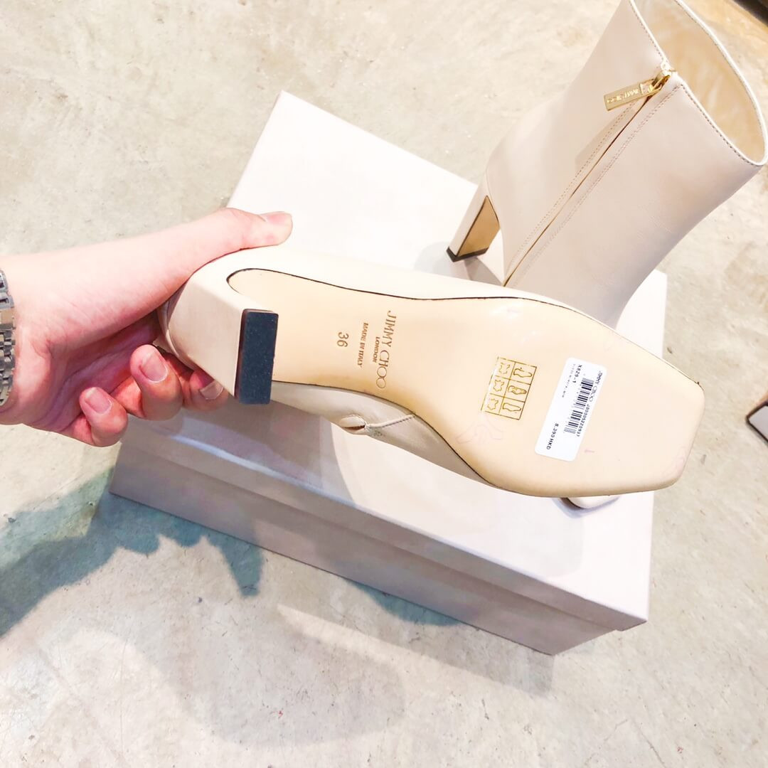 Jimmy Choo Latte Calf Leather Ankle Bootie with Gold JC Logo 80258