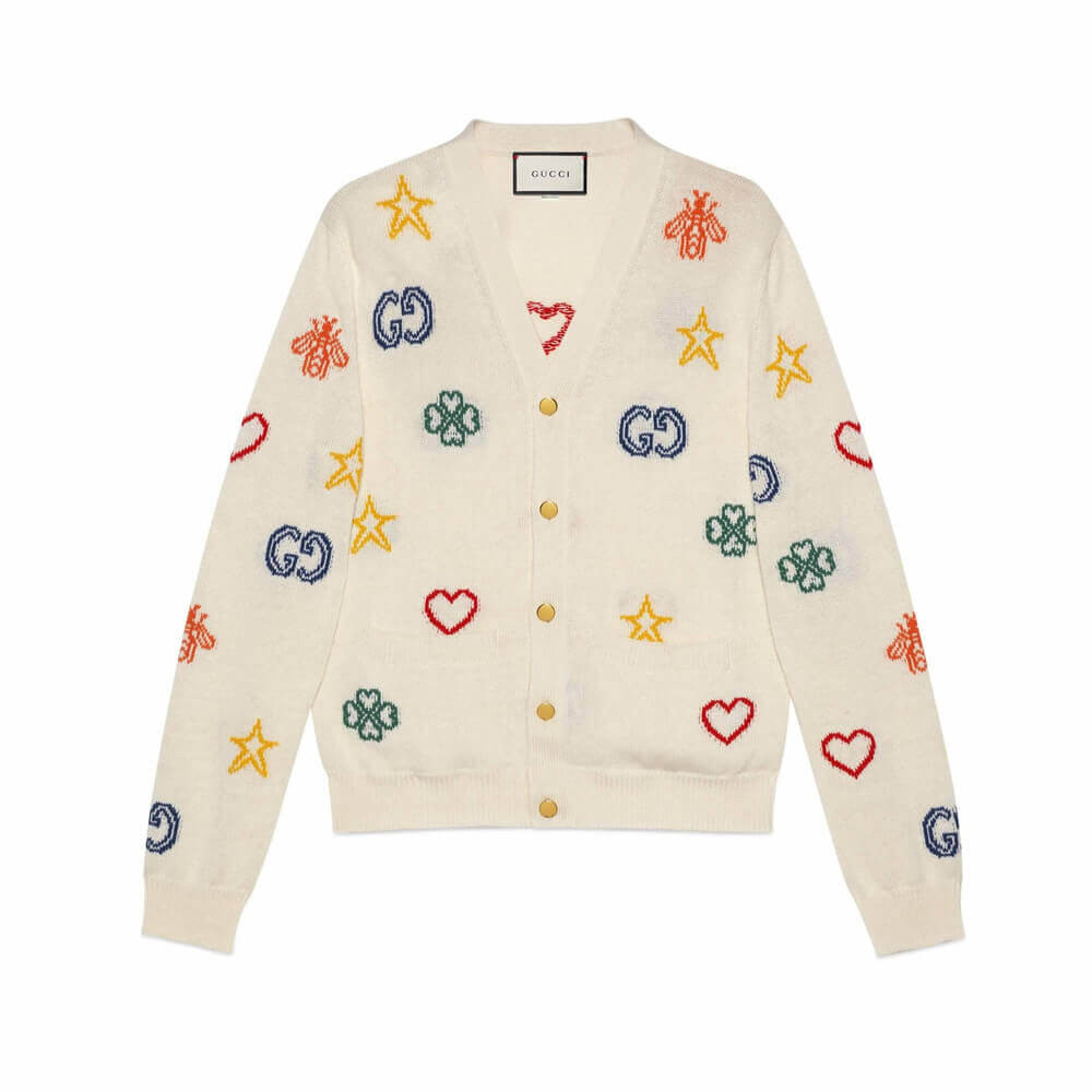 Gucci Symbols Jacquard Cotton Linen Cardigan 626642
