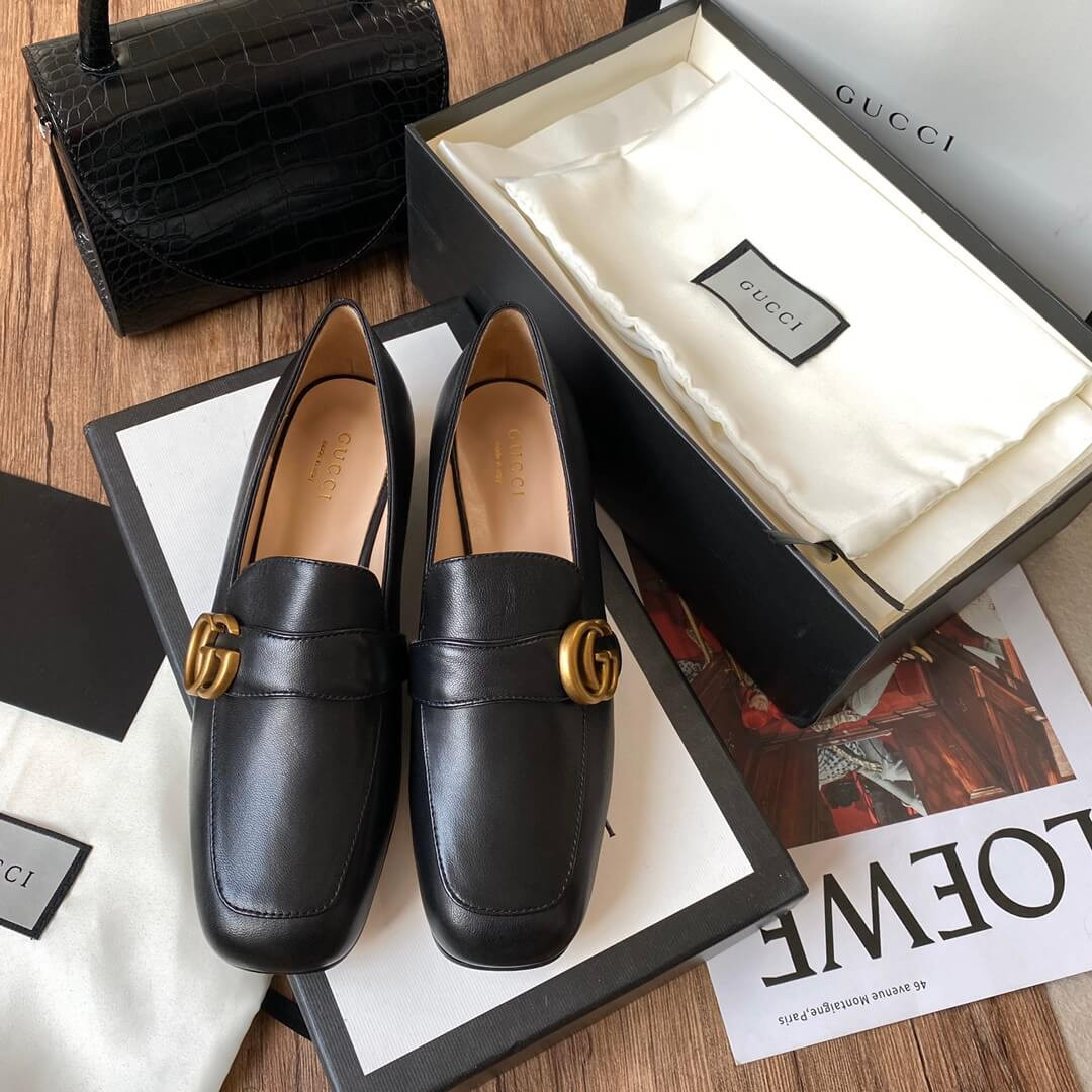 Gucci Leather Loafer with Double G 602496 Black