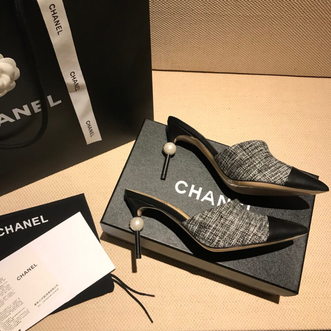 Chanel CC Tweed Pearl Mules G383421