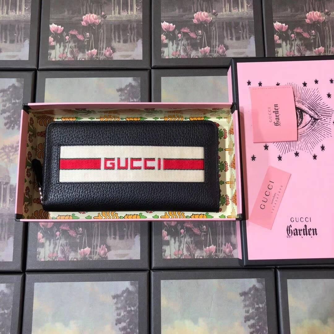 Gucci Leather Stripe Zip Around Wallet 459138