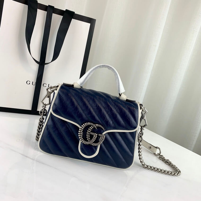 Gucci GG Marmont Mini Top Handle Bag 583571 Blue
