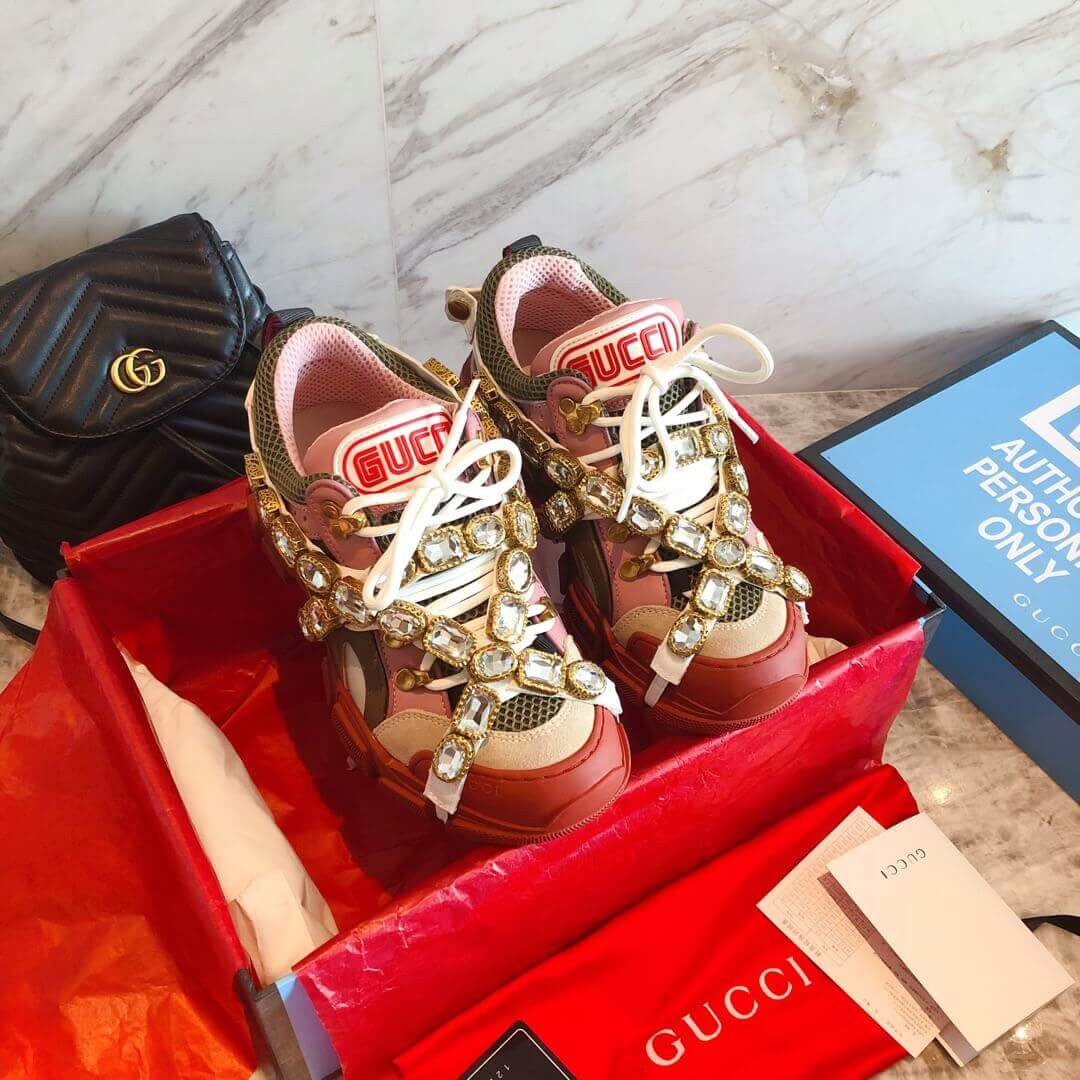 Gucci Flashtrek Sneaker With Removable Crystals 537153 Pink