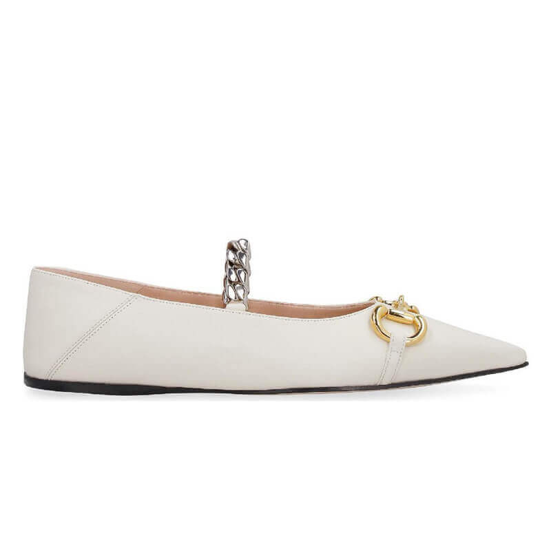 Gucci Chain Leather Ballet Flats with Horsebit 621161