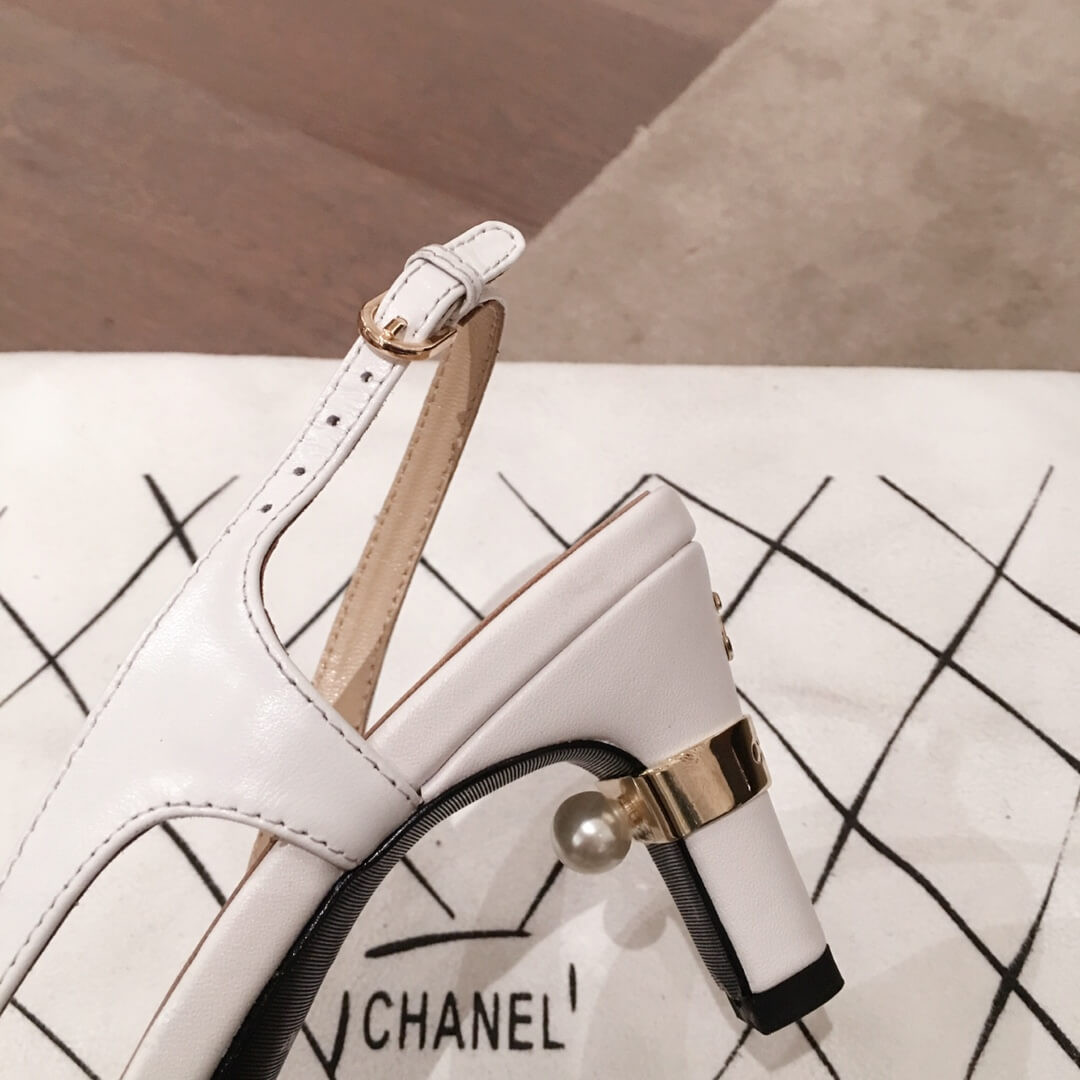 Chanel CC Cap Toe Leather Pearl Heel Slingback Pumps G31318