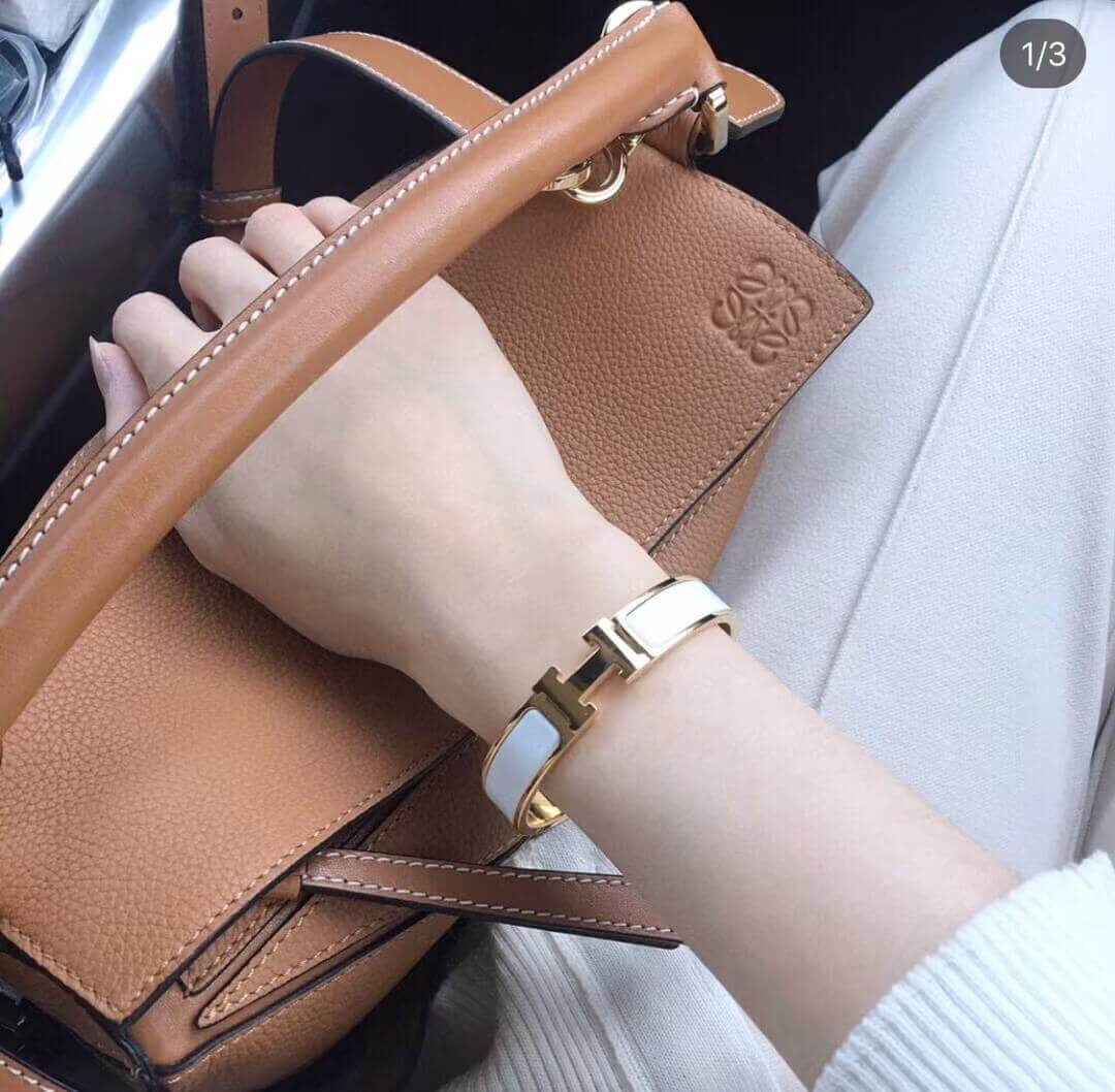 Hermes Narrow Clic H Bracelet In White