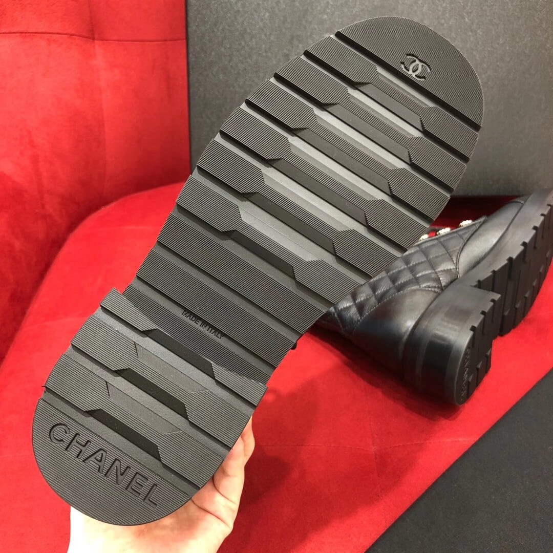 Chanel Black Quilted Leather Lace Up Boots