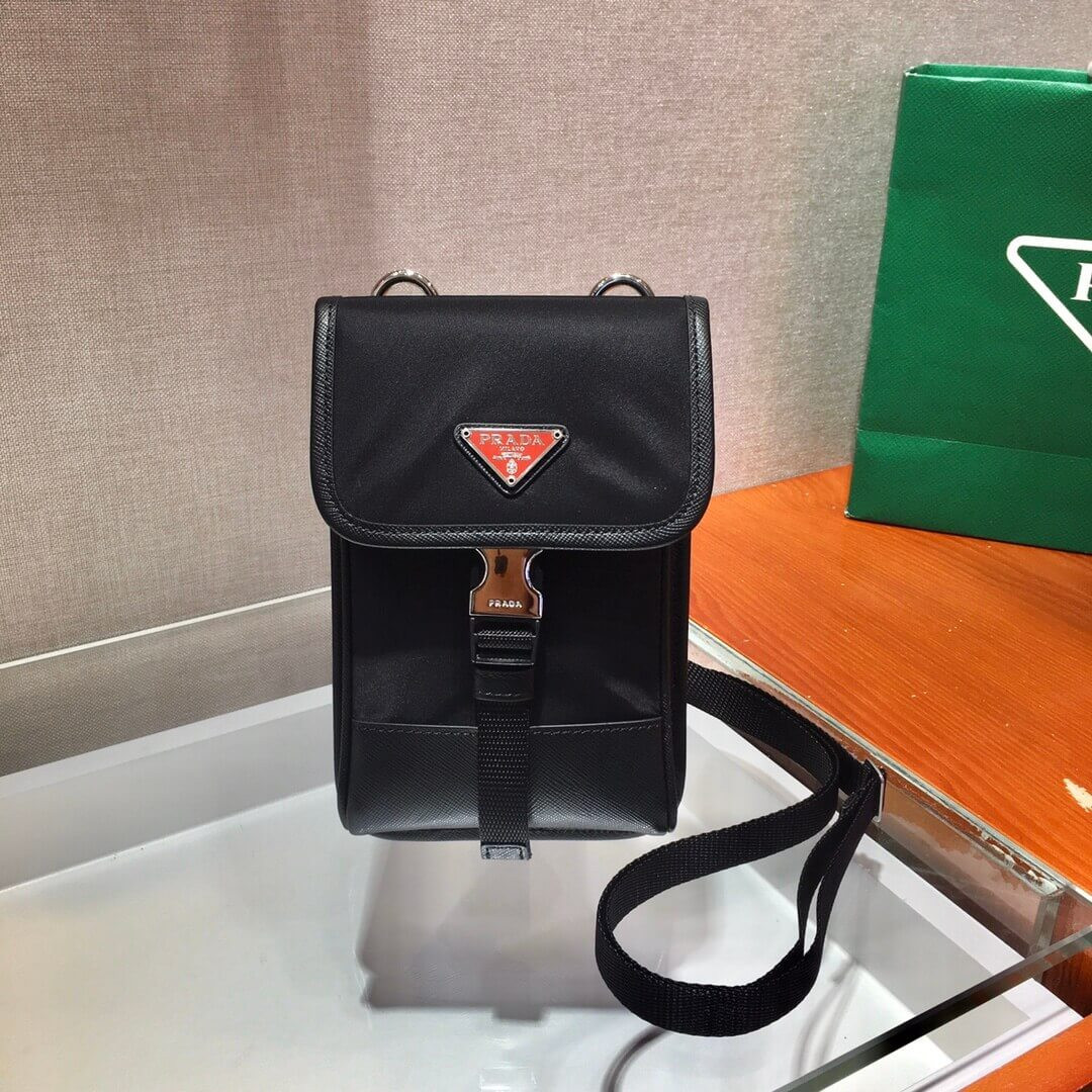 Prada Nylon and Saffiano Leather Smartphone Case 2ZH109 Black/Red