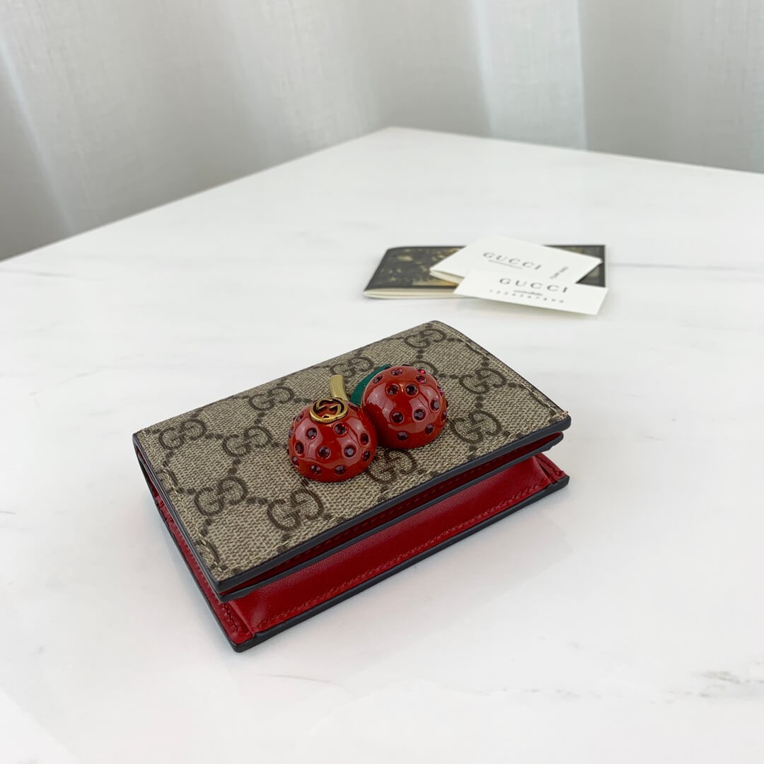 Gucci GG Supreme Card Case Wallet With Cherries 476050