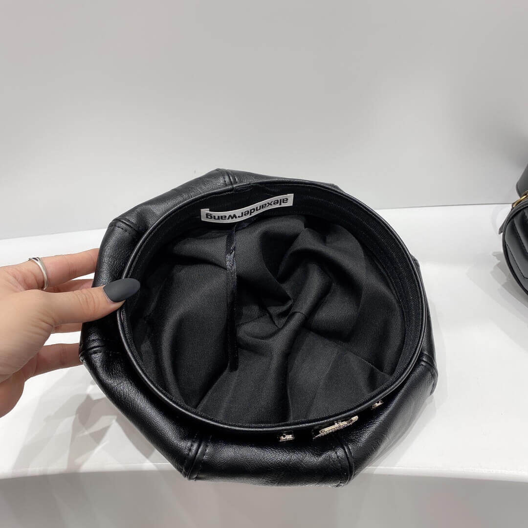 Alexander Wang Leather With Crystal Logo Beret Hat 1305