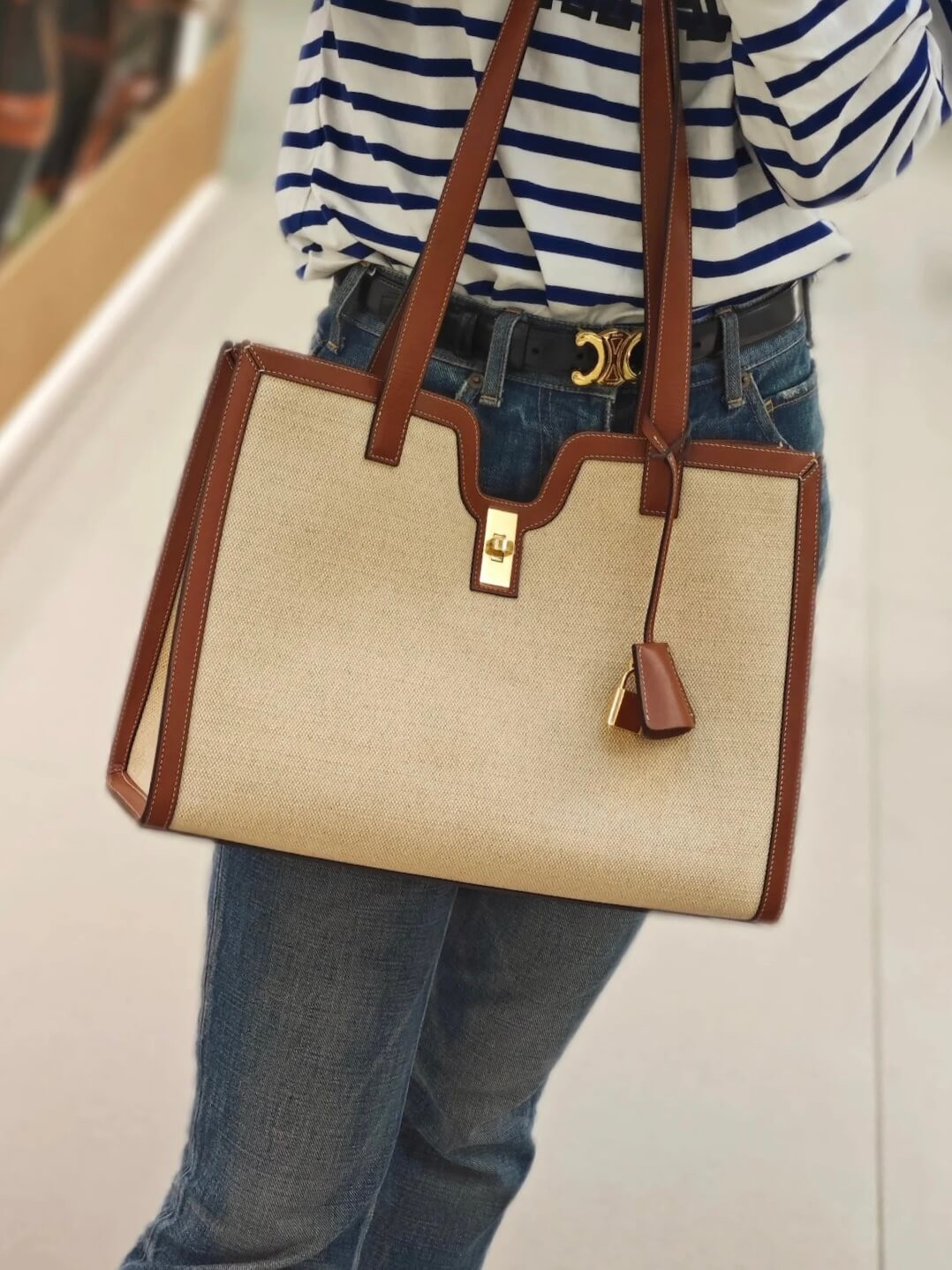 Celine Cabas 16 In Textile and Calfskin 114482