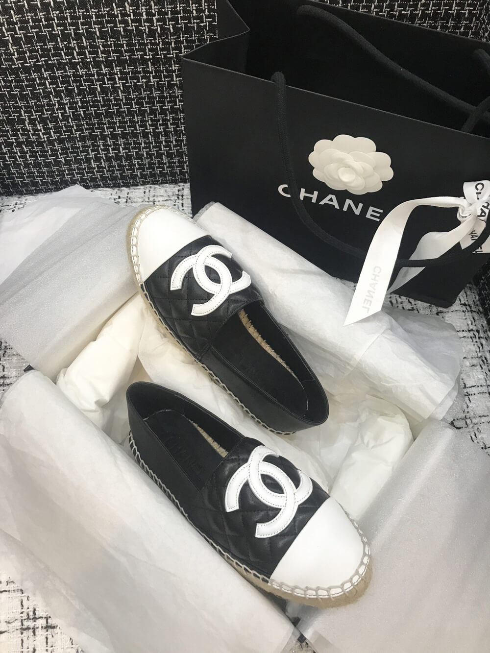 Chanel CC Quilted Espadrilles G29762 Black/8White