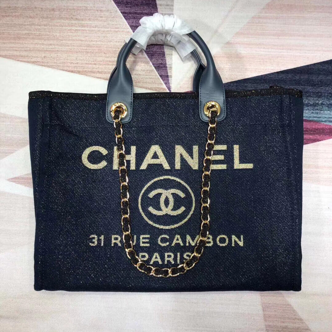 Chanel Deauville Tote 38cm Canvas Bag A66941 Denim Blue/Gold