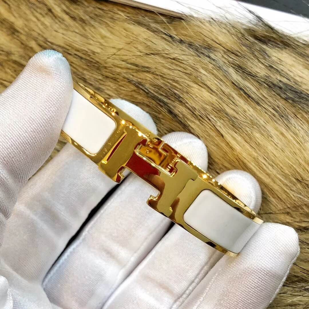 Hermes Narrow Clic H Bracelet In White