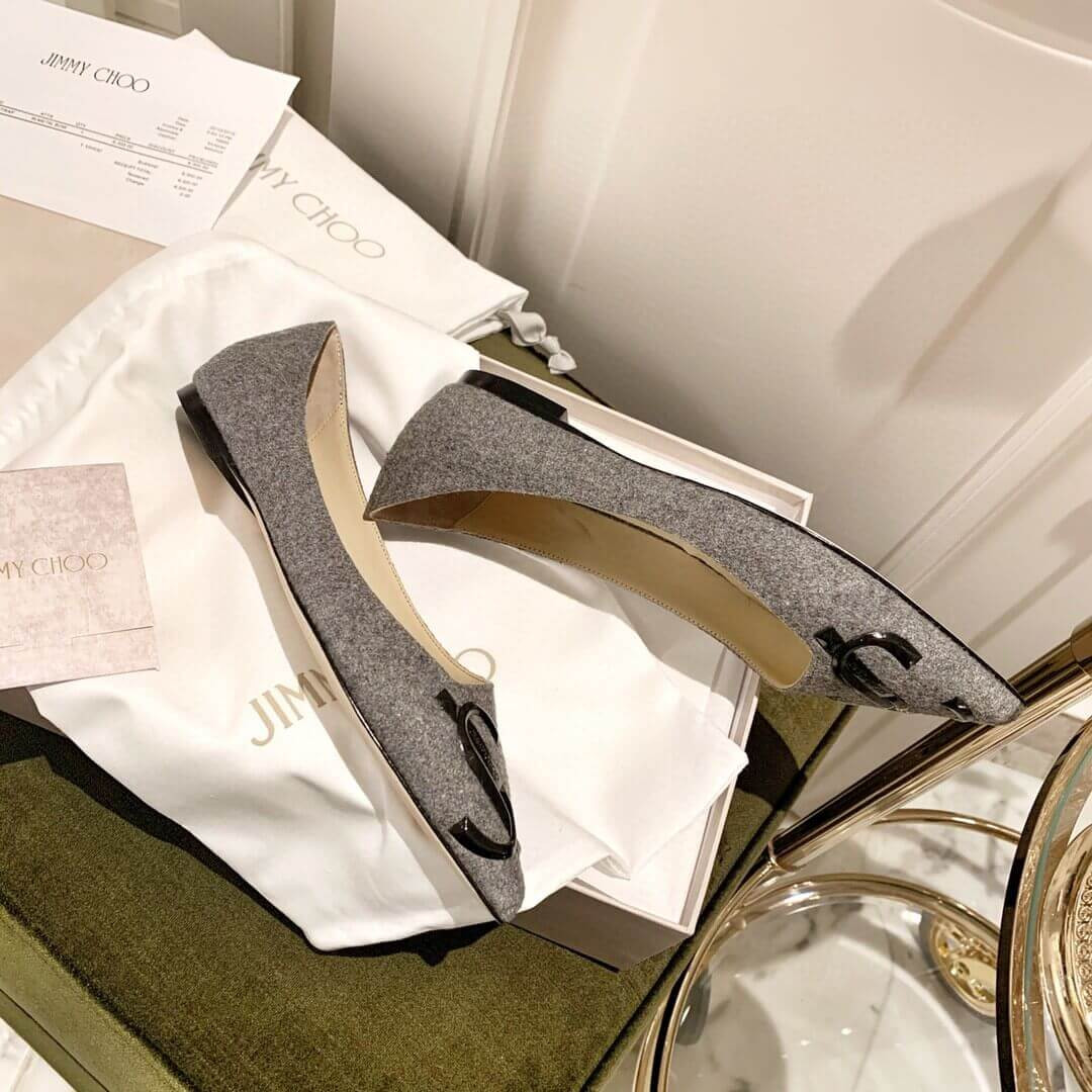 Jimmy Choo Love Flats Suede Pumps In Grey and Black Logo 231161