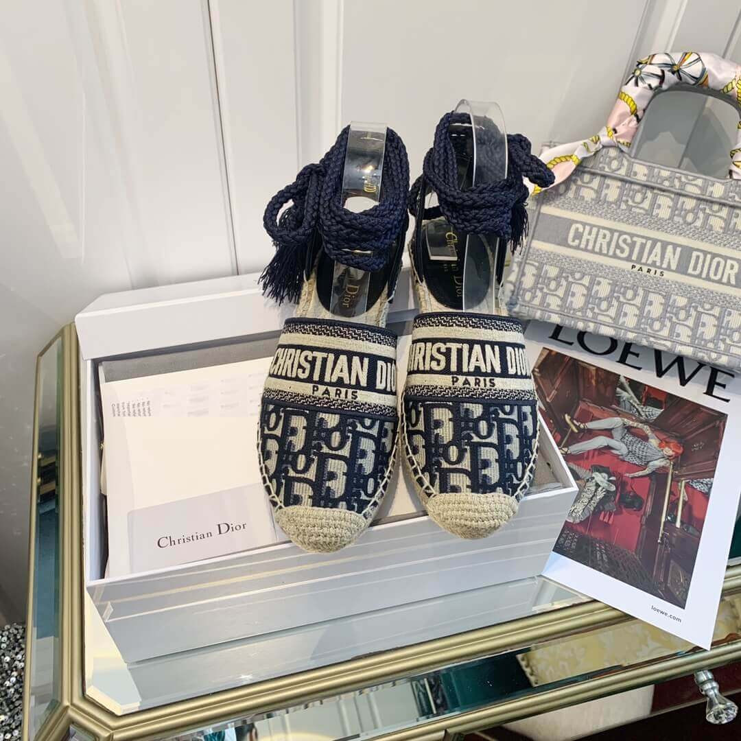 Dior Granville Dior Oblique Embroidered Cotton Lace-Up Espadrille KCB595