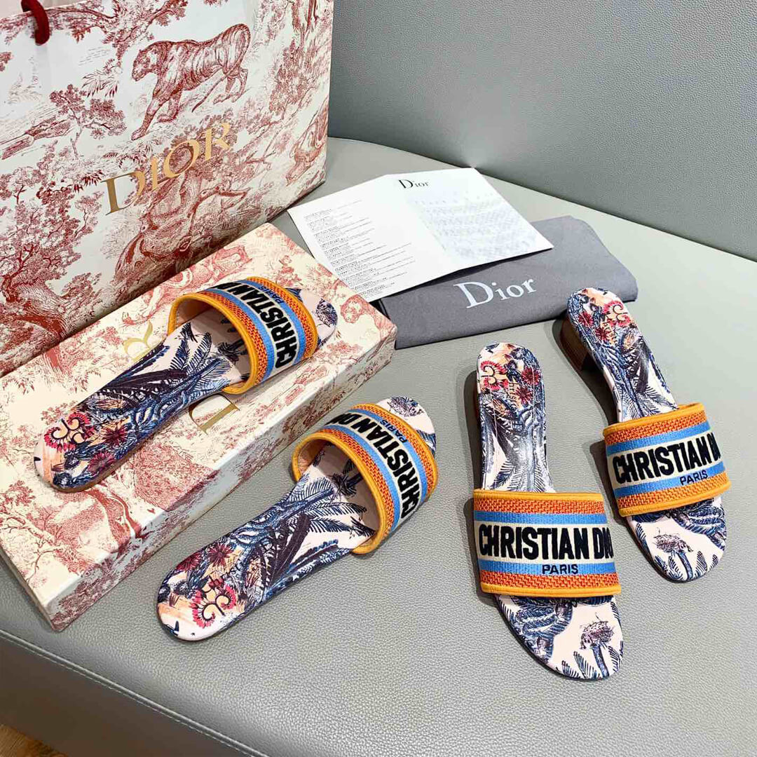 Dior Dway Toile De Jouy Embroidered Cotton Heeled Mule KCQ245