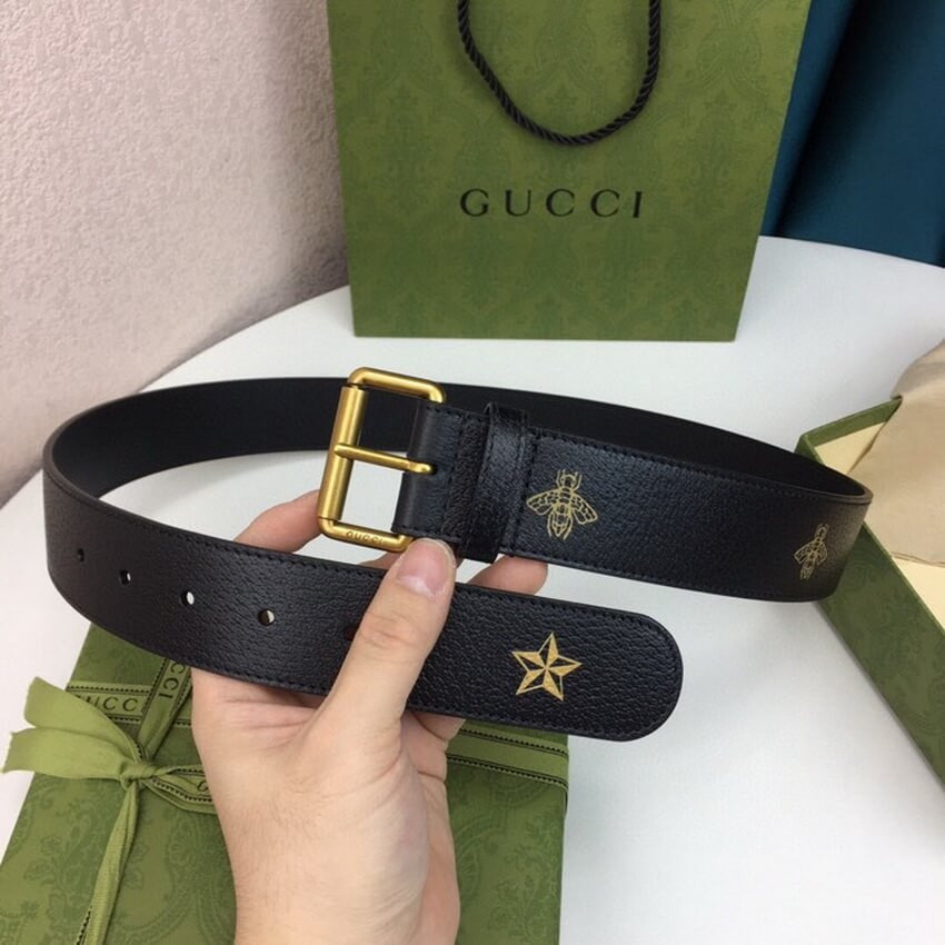 Gucci Calfskin Bees And Stars Print Belt 40mm 576179