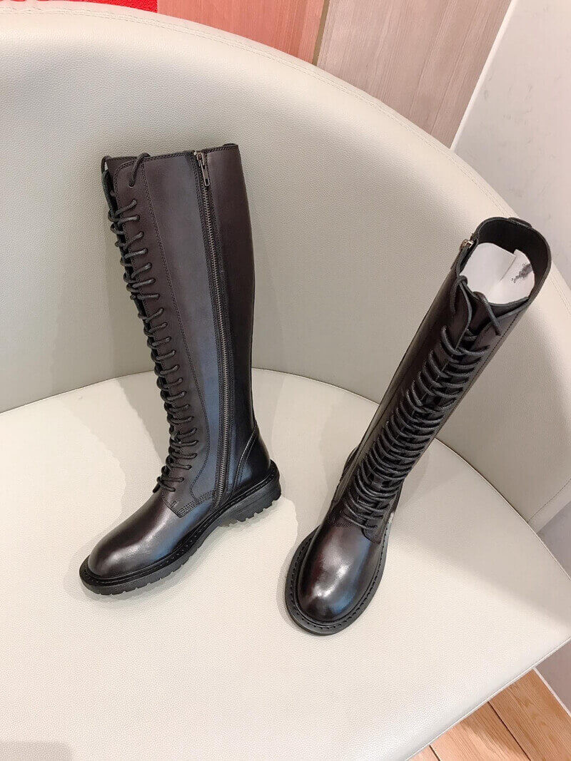 Ann Demeulemeester Black Lace-Up Knee-High Leather Boots A143