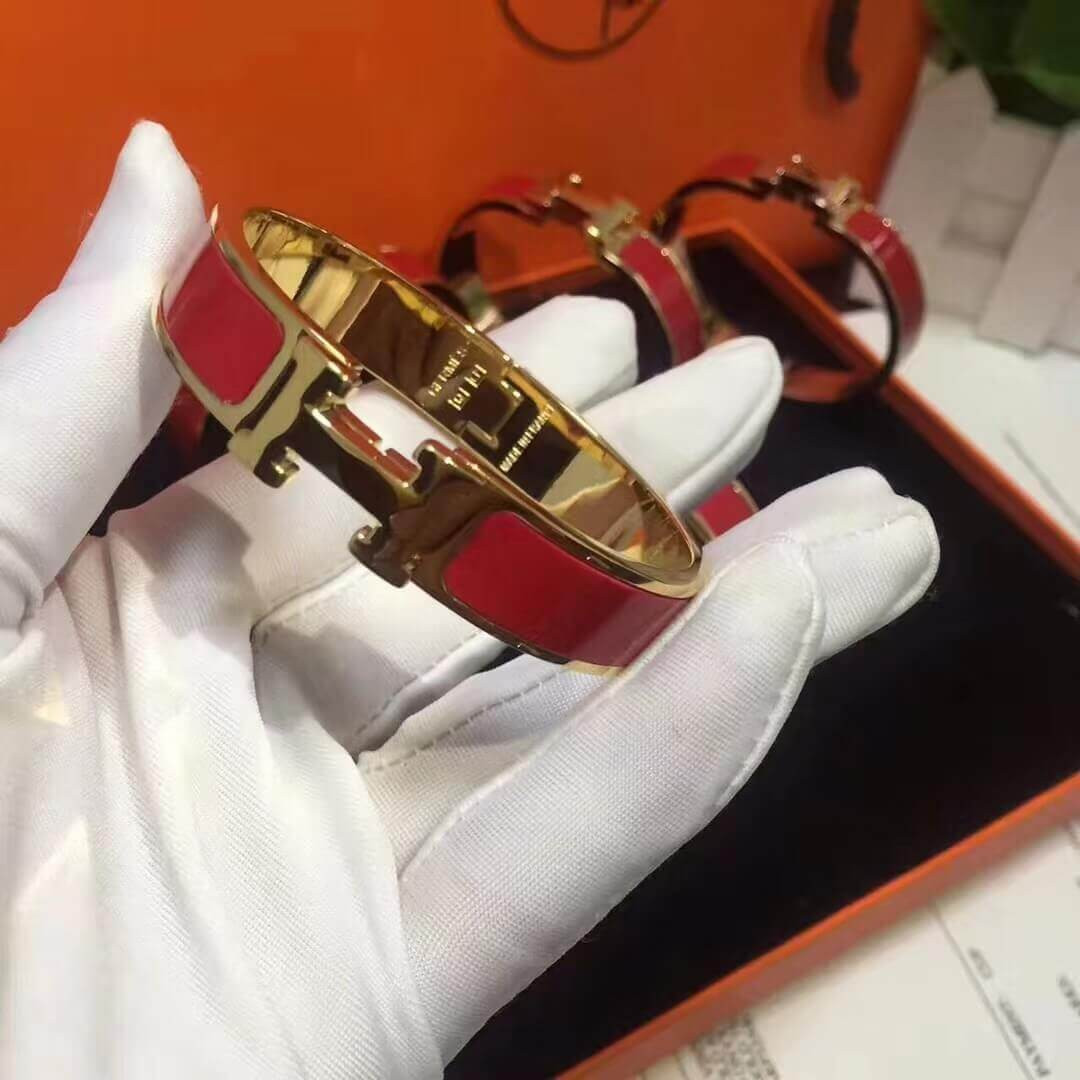 Hermes Narrow Clic H Bracelet In Red
