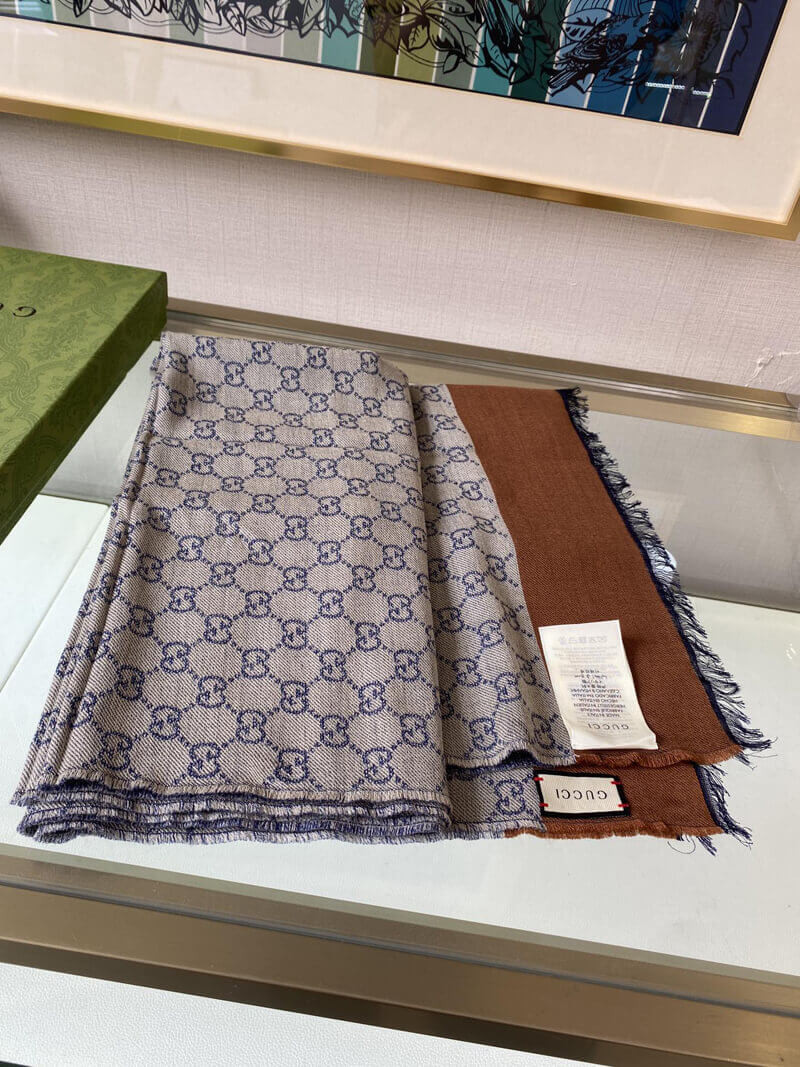 Gucci GG Cotton Jacquard Stole 660016 Blue