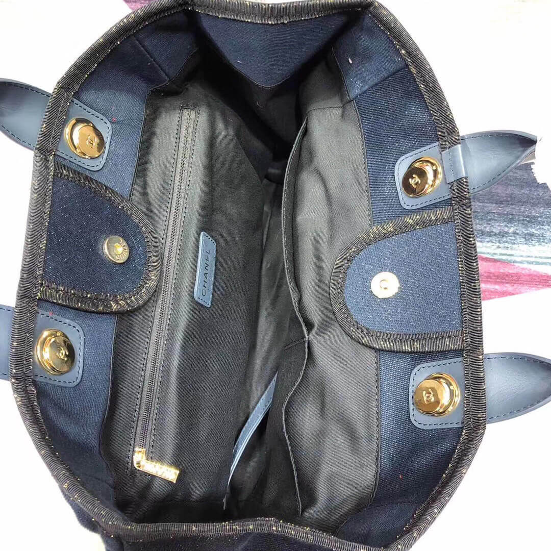 Chanel Deauville Tote 38cm Canvas Bag A66941 Denim Blue/Gold