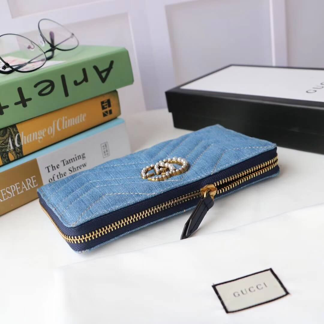 Gucci Denim Zip Around Wallet 443123