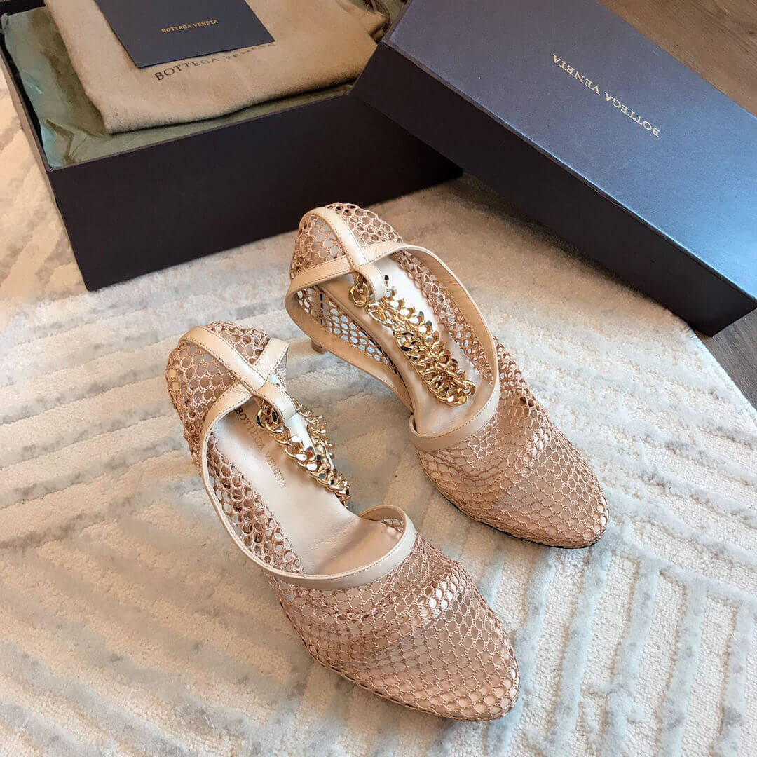 Bottega Veneta Chain-Trimmed 100mm Mesh Sandals 618755