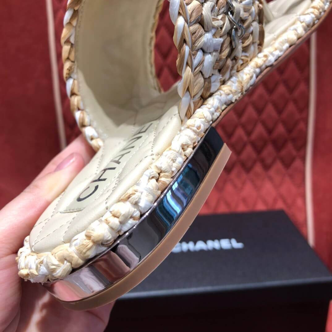 Chanel Raffia & Lambskin Sandals G34694