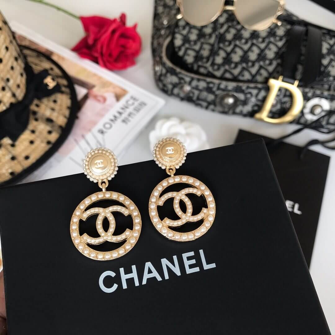Chanel CC Pearl Hoop Earrings 460971