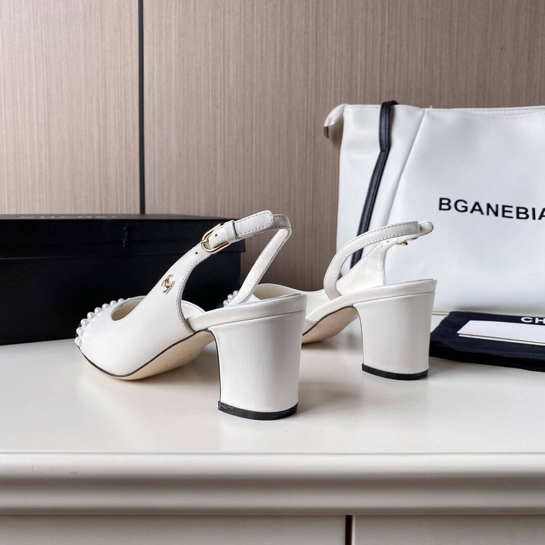 Chanel Pearl Embellished CC Cap Toe Slingbacks 36124