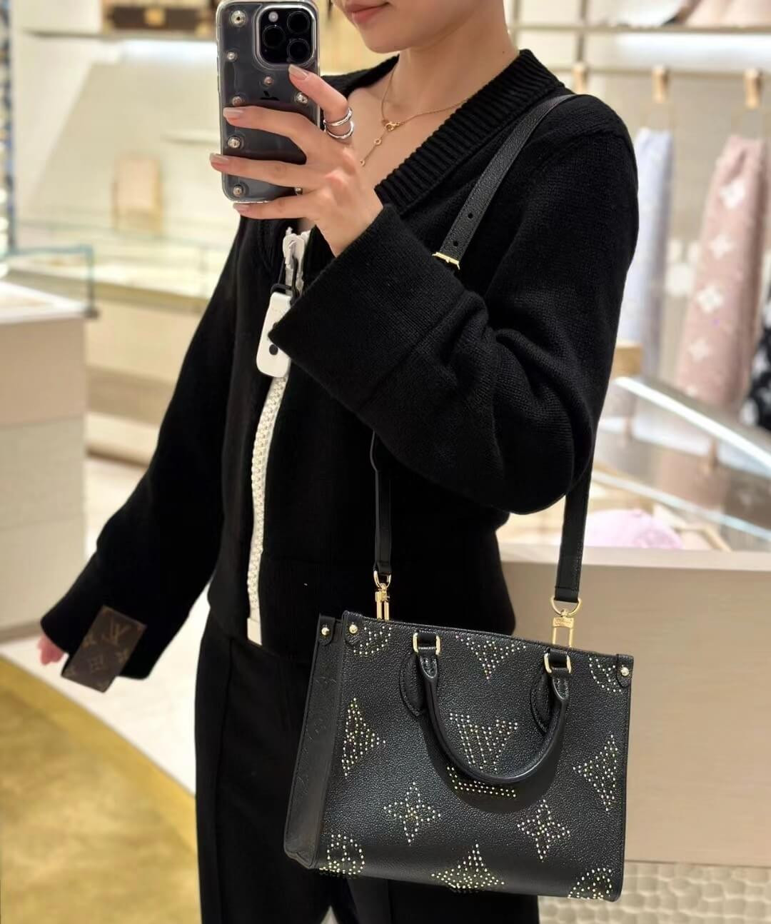 Louis Vuitton OnTheGo PM M46733 Black Monogram Empreinte With Studs