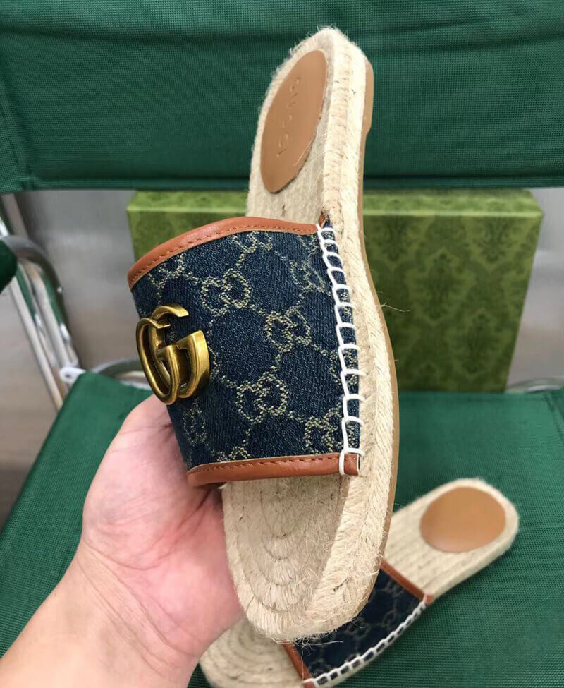 Gucci Pilar Double G Denim Slide Sandal