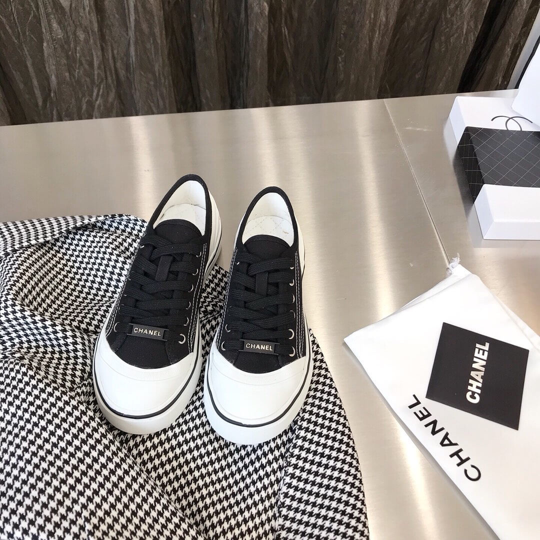 Chanel Canvas Lace Up Cap Toe Sneakers 382306