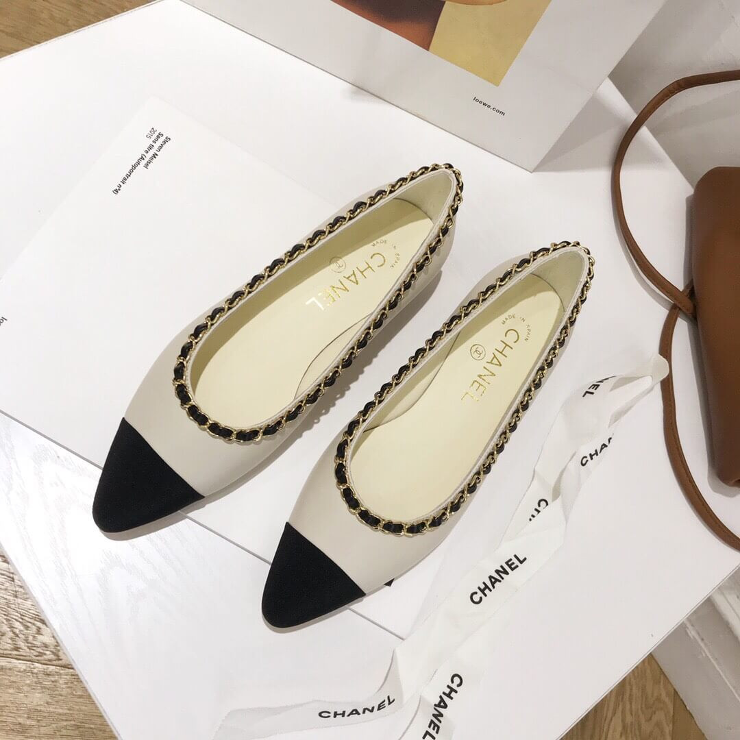 Chanel Grosgrain and Lambskin Chain Flats Ballerinas G35389