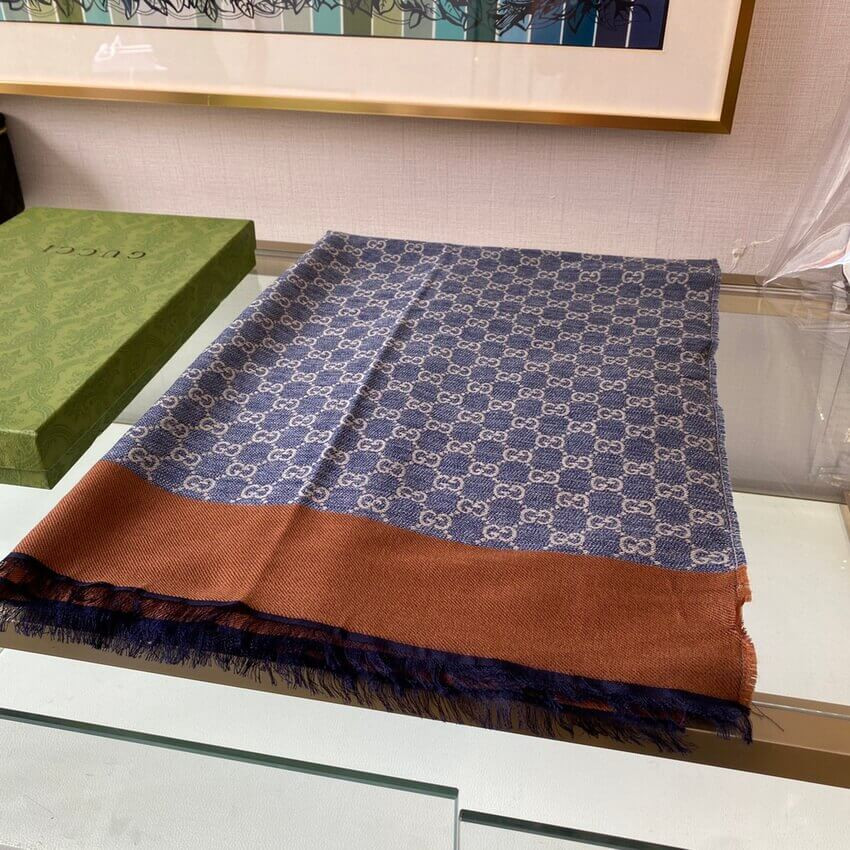 Gucci GG Cotton Jacquard Stole 660016 Blue