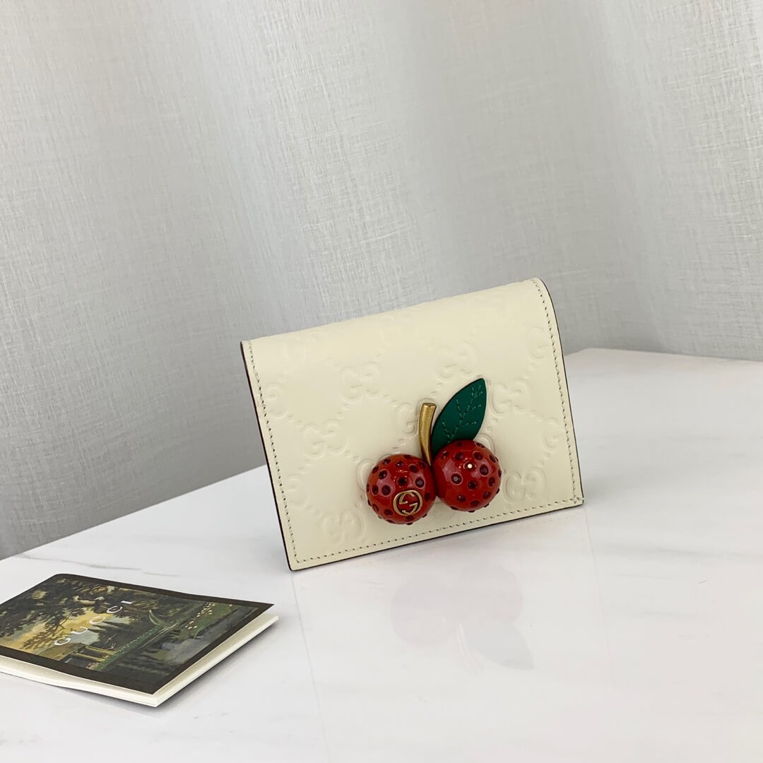 Gucci Signature Card Case Wallet With Cherries 476050