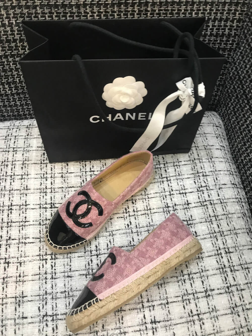 Chanel Tweed & Patent Calfskin Espadrilles G29762 Pink/Black