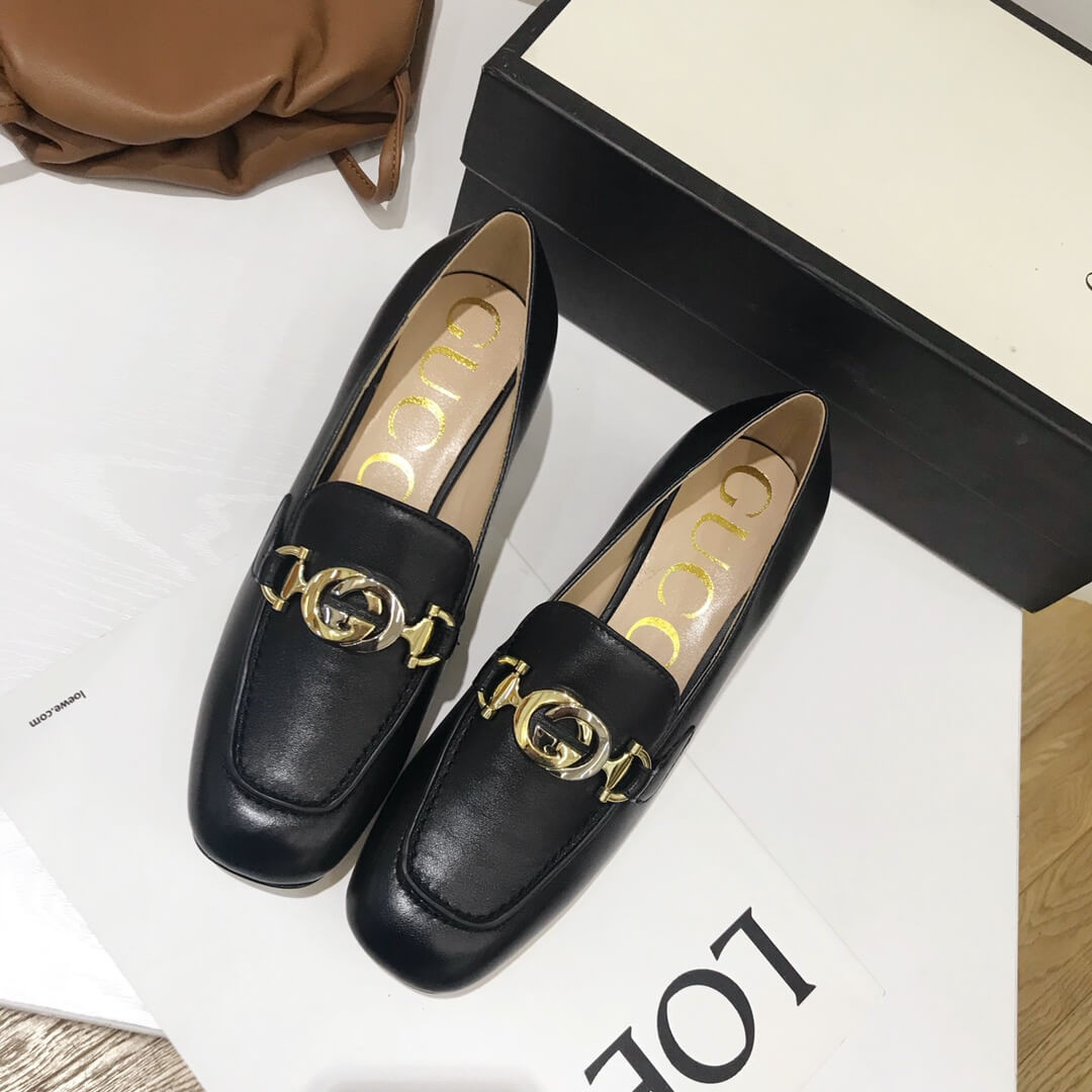 Gucci Zumi Leather Mid-Heel Loafer 575832 Black