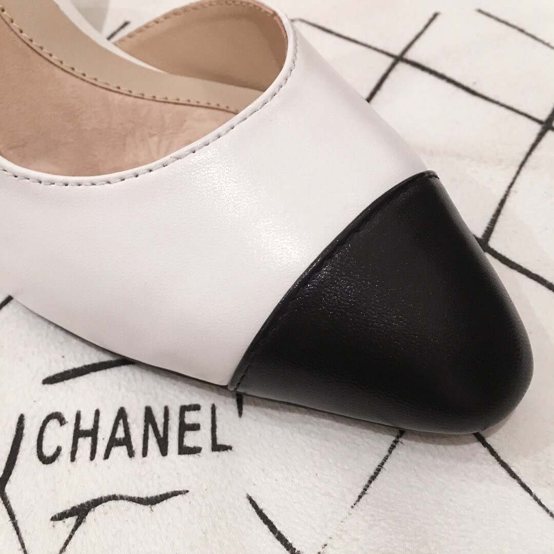 Chanel CC Cap Toe Leather Pearl Heel Slingback Pumps G31318