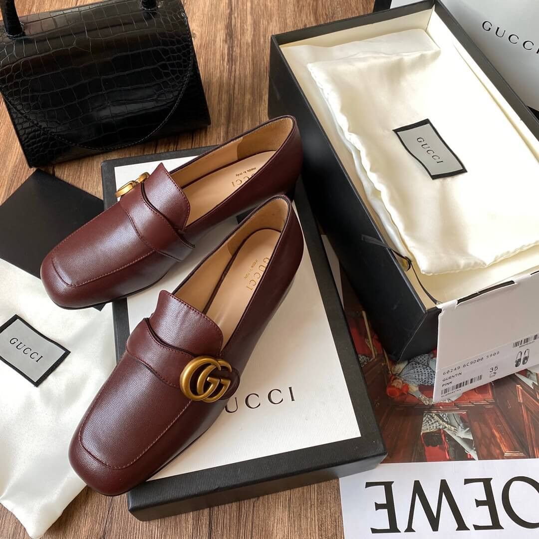 Gucci Leather Loafer with Double G 602496 Burgundy