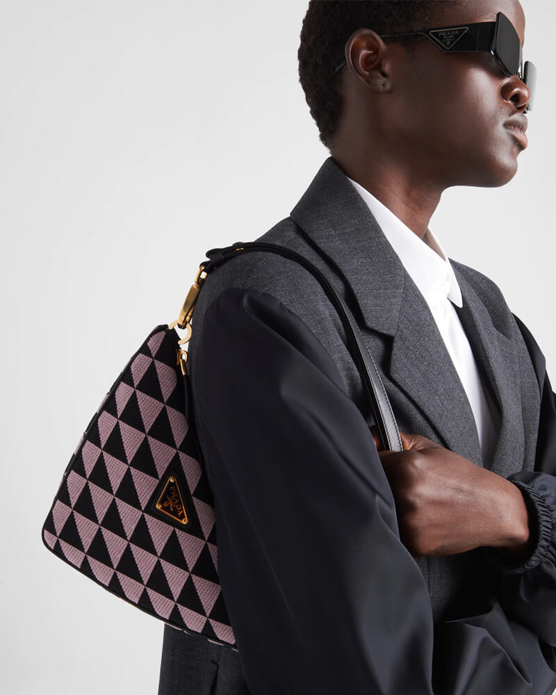 Prada Symbole Leather and Fabric Mini Bag 1BC176 Black/Alabaster White