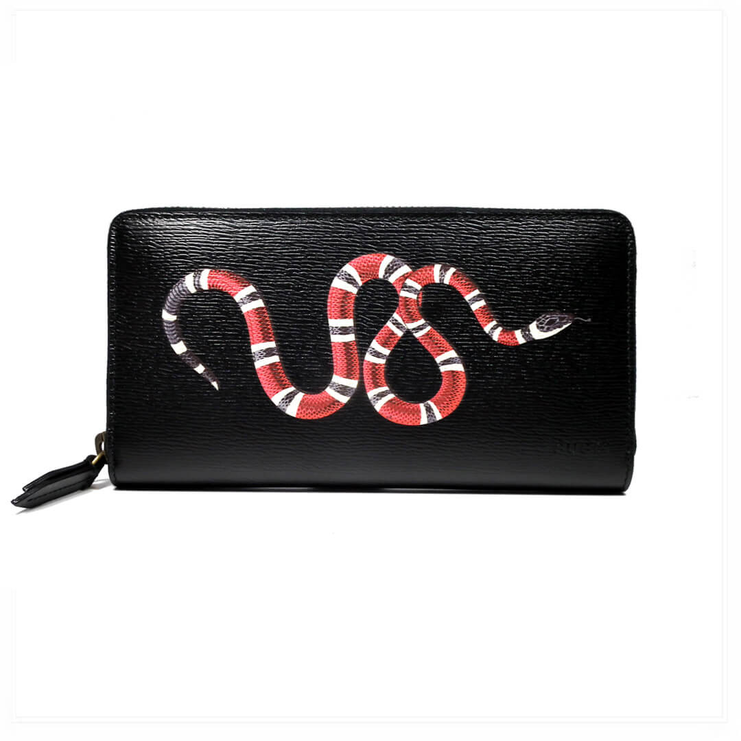Gucci Kingsnake Print Leather Zip Around Wallet 451273
