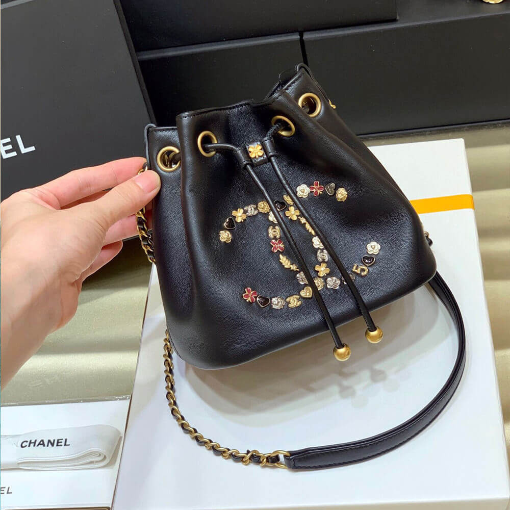 Chanel Studded CC Detail Drawstring Bucket Bag AS1883