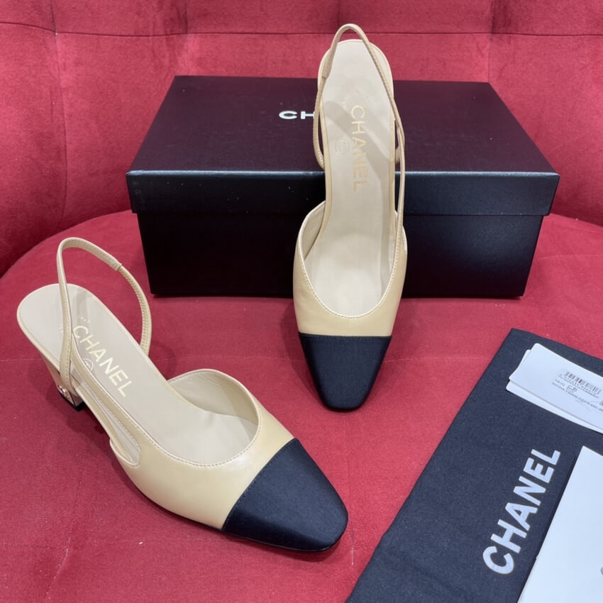 Chanel Goatskin & Grosgrain Slingbacks Beige G31318