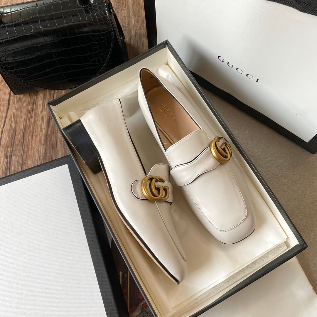 Gucci Leather Loafer with Double G 602496 White