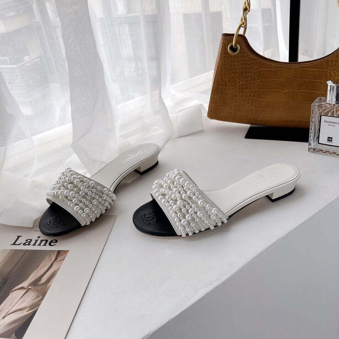 Chanel Satin CC Pearl Sandal Flats 36123